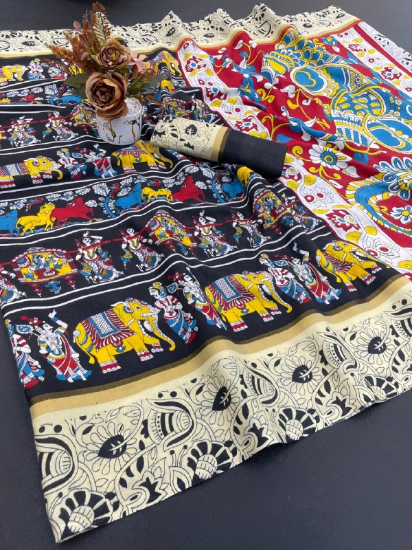 Designer Freehand Multicolor Saree - Image 5