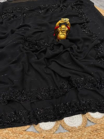 Pure Black Fox Georgette Saree
