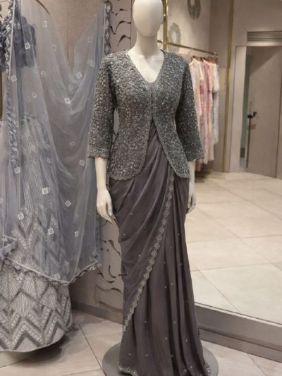 Women wearing Trending Party Saree With Jacket
