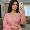 Pink Soft Organza Sequins Saree