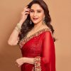 Red Embroidered Georgette Party Wear Saree