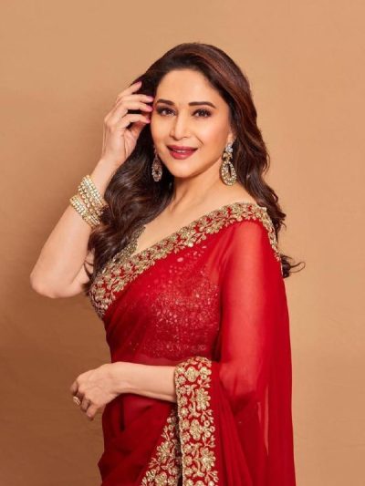 Red Embroidered Georgette Party Wear Saree
