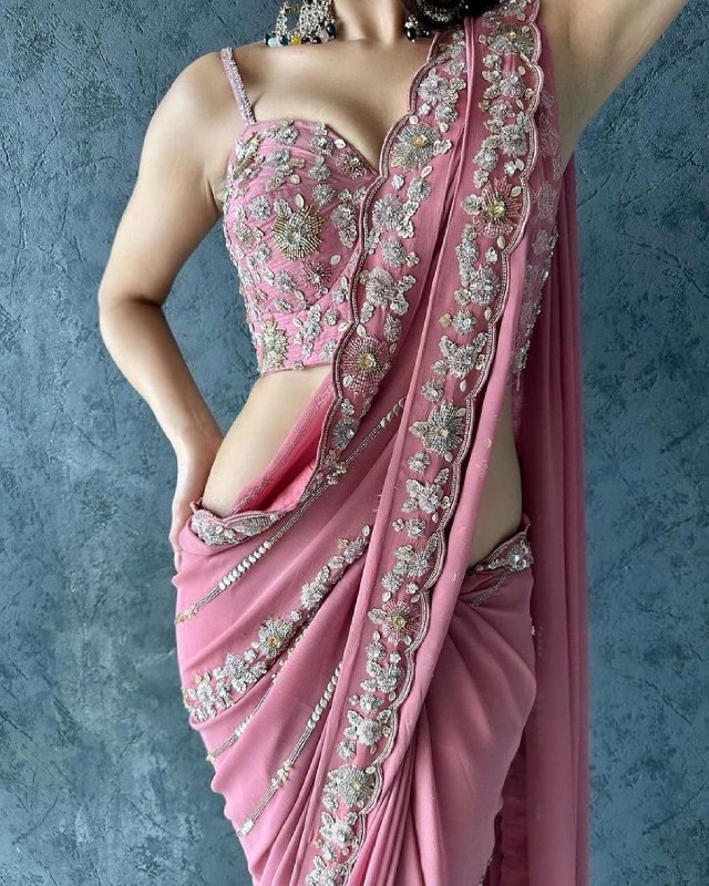 Pink Georgette Party Wear Saree - Image 2