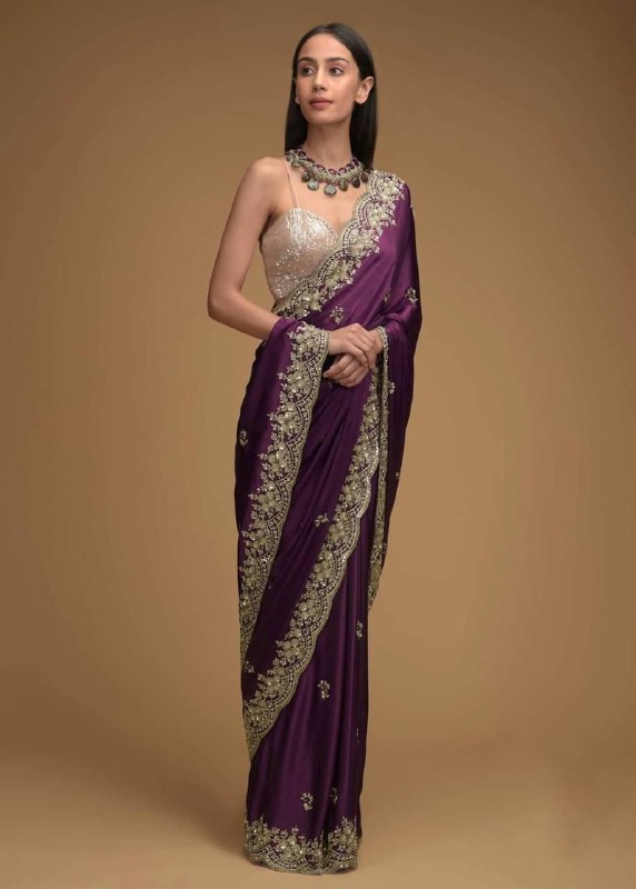 Purple Rangoli Silk Embroidered Saree - Image 2