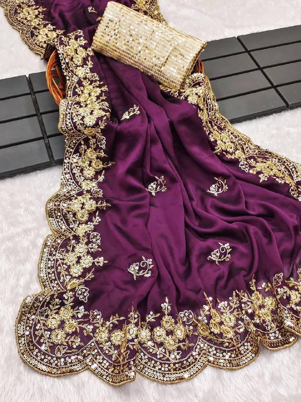 Purple Rangoli Silk Embroidered Saree - Image 3