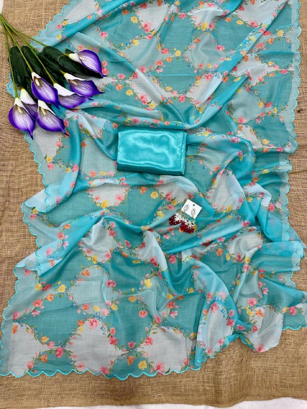 Sky Blue Designer Tebby Silk Saree - Image 8