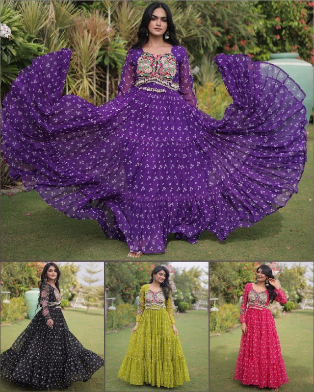 Bandhani Kutchi Patchwork Georgette Gown 2 Bandhani Kutchi Patchwork Georgette Gown - Image 2