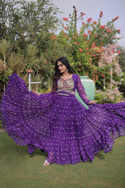 Bandhani Kutchi Patchwork Georgette Gown 3 Bandhani Kutchi Patchwork Georgette Gown - Image 3