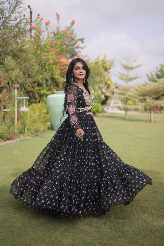 Bandhani Kutchi Patchwork Georgette Gown 6 Bandhani Kutchi Patchwork Georgette Gown - Image 6