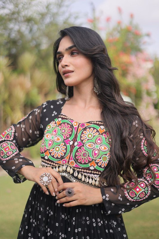 Bandhani Kutchi Patchwork Georgette Gown 8 Bandhani Kutchi Patchwork Georgette Gown - Image 8