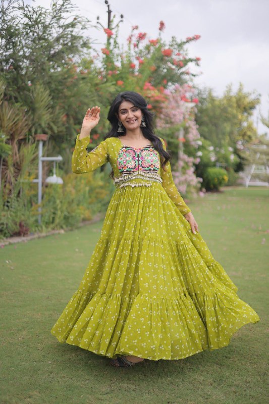 Bandhani Kutchi Patchwork Georgette Gown 12 Bandhani Kutchi Patchwork Georgette Gown - Image 12