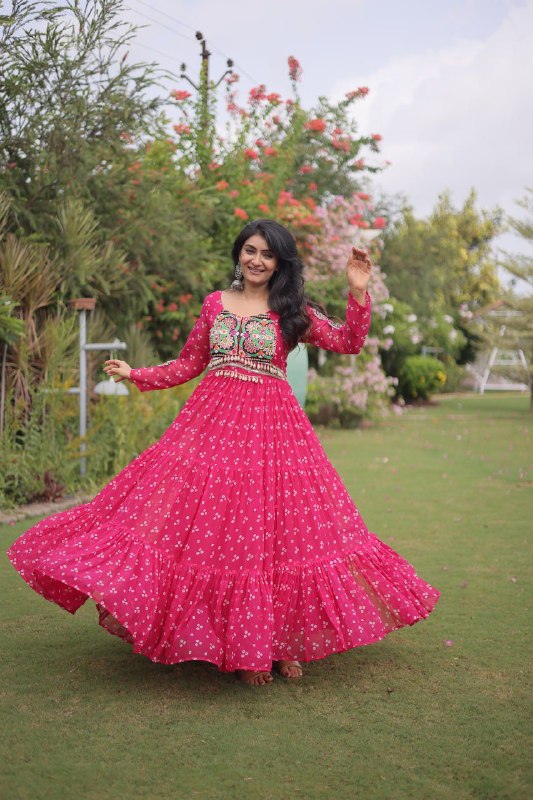 Bandhani Kutchi Patchwork Georgette Gown 14 Bandhani Kutchi Patchwork Georgette Gown - Image 14