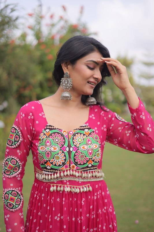 Bandhani Kutchi Patchwork Georgette Gown 15 Bandhani Kutchi Patchwork Georgette Gown - Image 15