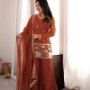 Rust Crunchy Silk Kurta Pant Set