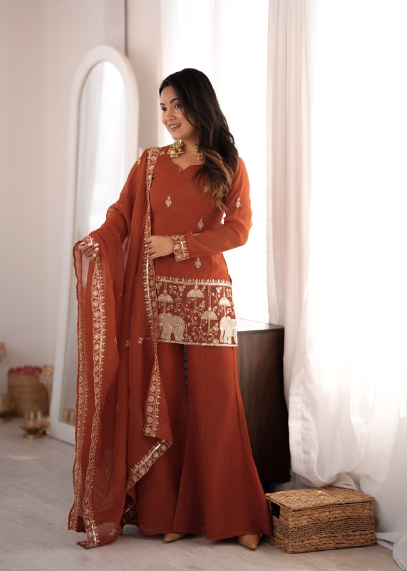 Rust Crunchy Silk Kurta Pant Set 1 Rust Crunchy Silk Kurta Pant Set
