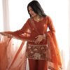 Rust Crunchy Silk Kurta Pant Set