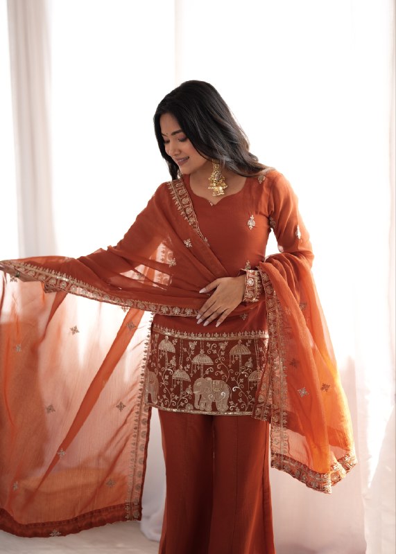 Rust Crunchy Silk Kurta Pant Set 2 Rust Crunchy Silk Kurta Pant Set