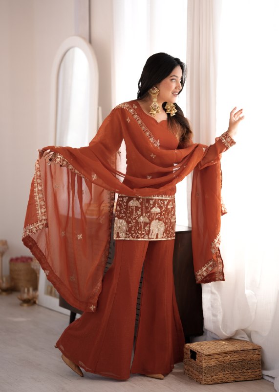 Rust Crunchy Silk Kurta Pant Set 3 Rust Crunchy Silk Kurta Pant Set