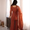 Rust Crunchy Silk Kurta Pant Set