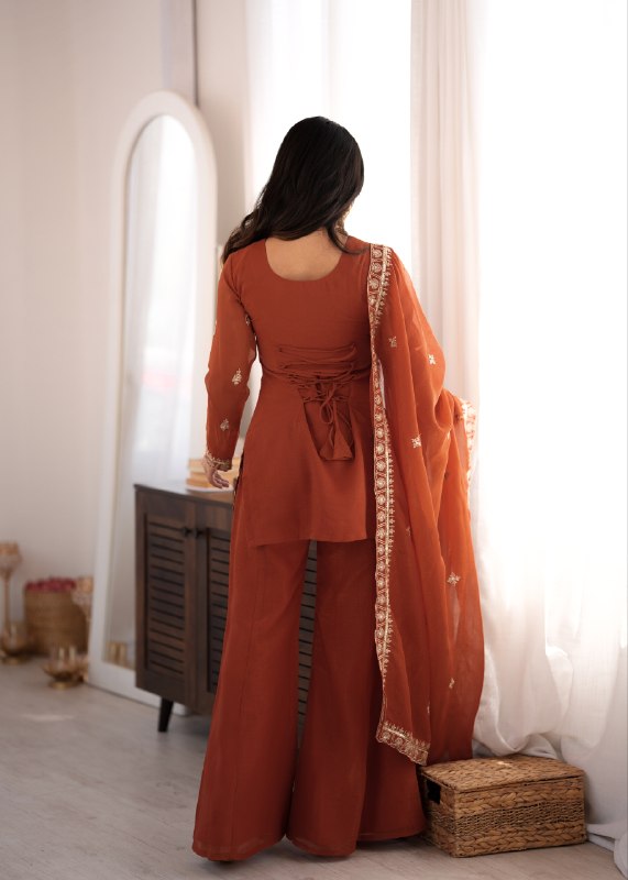 Rust Crunchy Silk Kurta Pant Set 4 Rust Crunchy Silk Kurta Pant Set