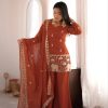 Rust Crunchy Silk Kurta Pant Set