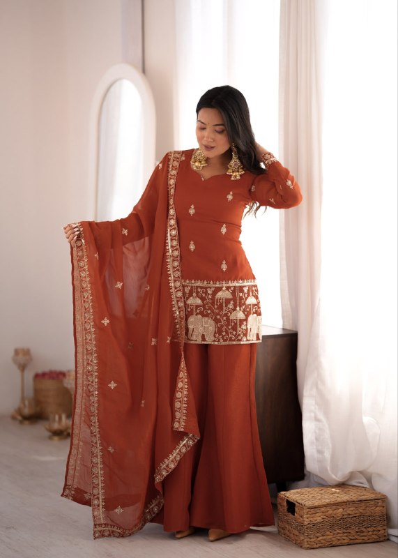 Rust Crunchy Silk Kurta Pant Set 1 Rust Crunchy Silk Kurta Pant Set